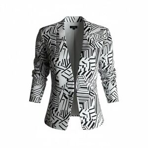 Women's Black & White Abstract Zebra Print Blazer + Pants Set – Size M